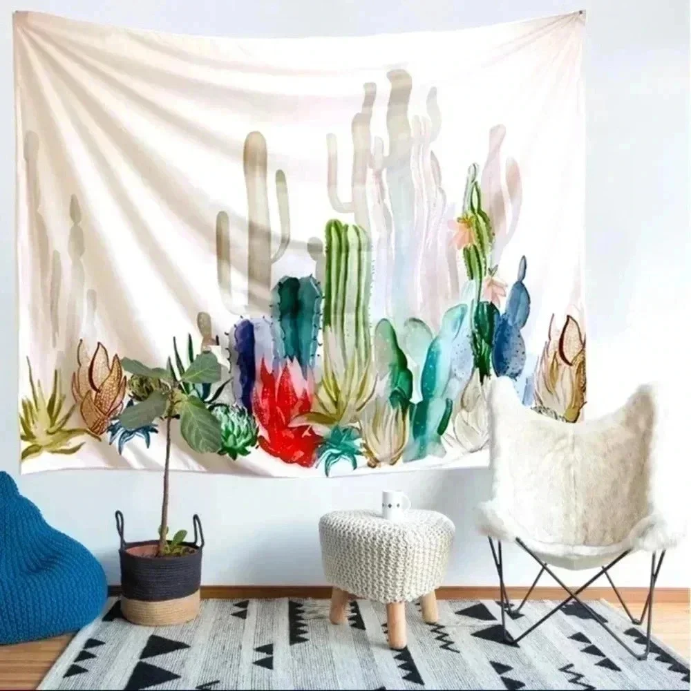 Botanical Colorful Cactus Garden Painted Plant Room/Dorm Wall Art Tapestry/Decor